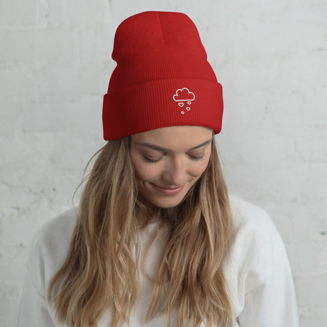 Cloud With Raining Hearts - Cuffed Beanie